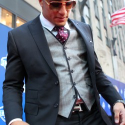safety Kenny Vaccaro during the 2013 NFL Draft Red Carpet welcome outside Radio City Music Hall in New York City